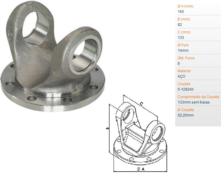 FLANGE MOVEL CRUZETA CARDAN 8 FUROS 14MM - Roni Chaves